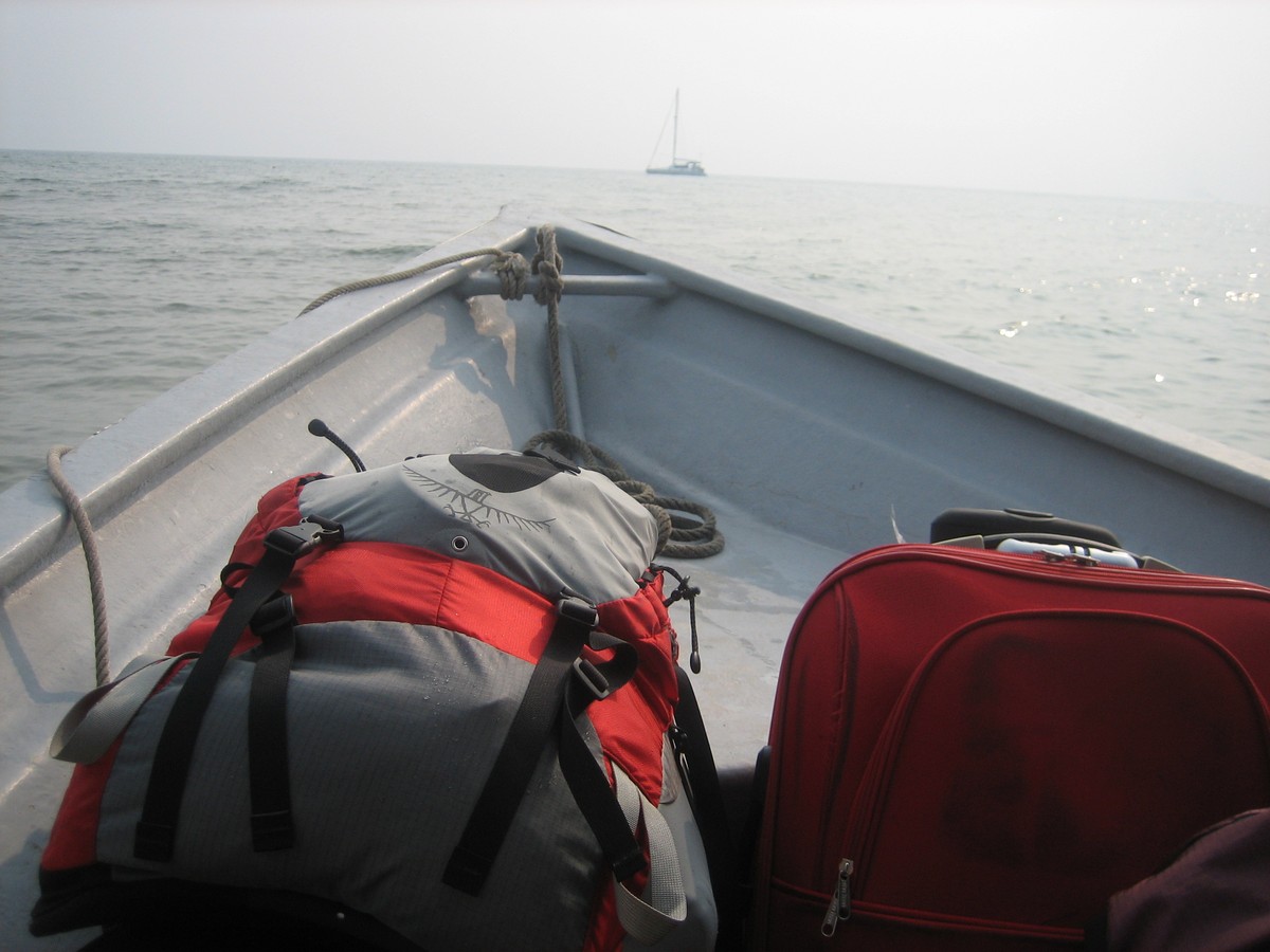 Backpack and luggage on the way to Tiomon Island
