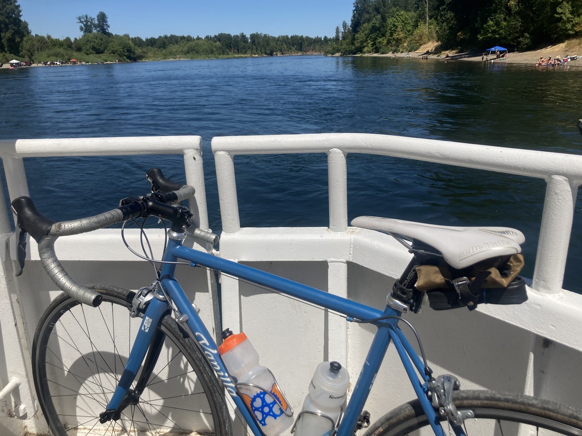 Bicycle on the Wheatland Ferry, 2023-07-23 My bike on the Wheatland Ferry